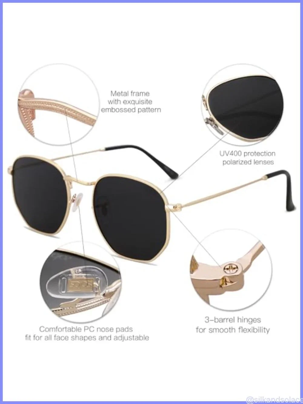 SOJOS Square Polarized Sunglasses UV400 TAC Lens Lightweight Metal